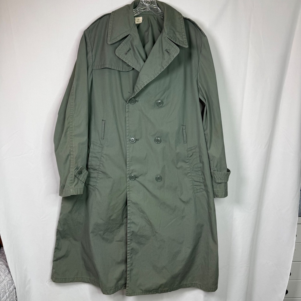 Vintage 1972 US Army Quarpel Trench Coat Raincoat 42L Vietnam Era Green 274